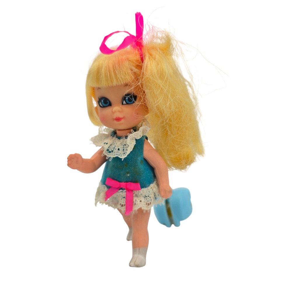 Vintage Mattel Suki Skediddle Kiddles Liddle Doll Blonde Blue Dress Walker